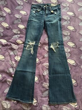 Rag & bone Women's Distressed Flare Jeans - Dark Blue size28